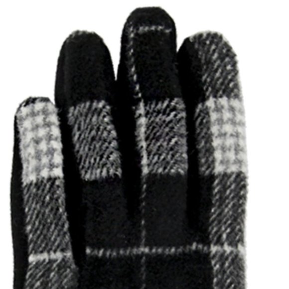 Black Button Plaid Smart Gloves Fleece Lined Smart Touch Text Friend - Picture 5 of 9